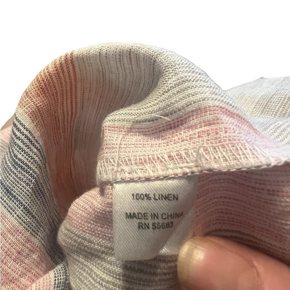 For Cynthia 100% linen 3/4 length sleeve striped blouse - Picture 6 of 8